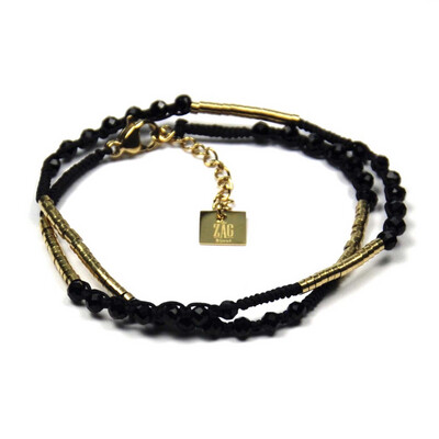 Zag Bijoux Bracelet Multi Black Spinal Stones | Gold