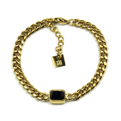 Zag Bijoux Chunky Bracelet Black Onyx Stone - Gold