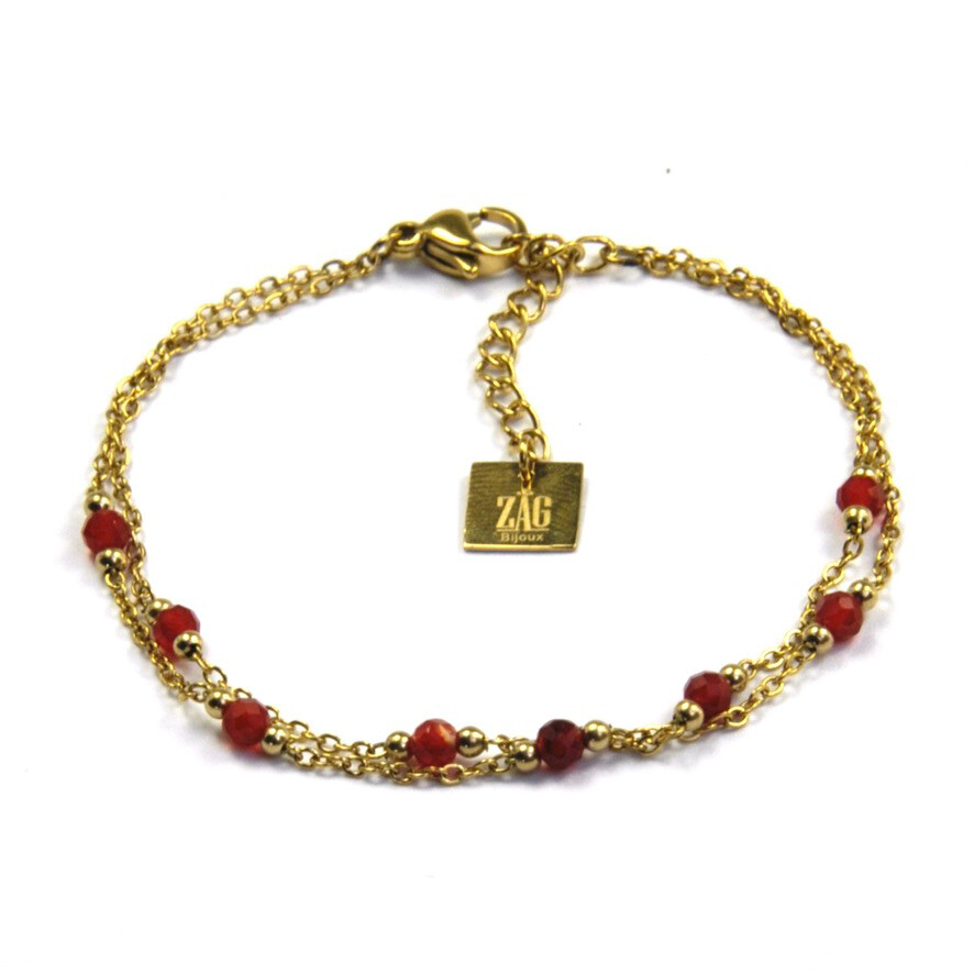 Zag Bijoux Bracelet Red Cornaline Stones - Gold