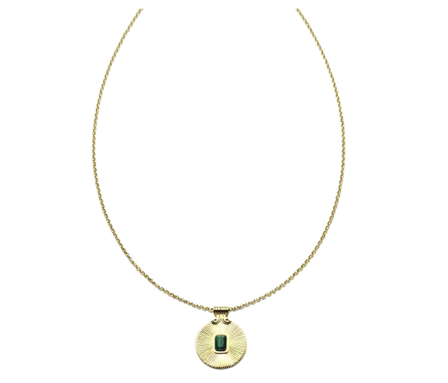 Zag Bijoux Chain Pendant Soleil Malachite Stone - Gold