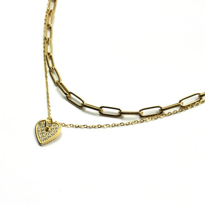Zag Bijoux Chain Heart Sparkeling Love - Gold