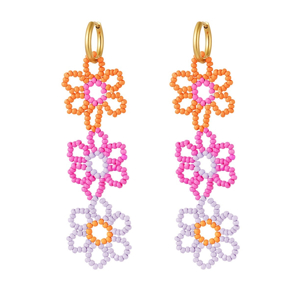 Las Lunas Earrings Flower - White&Green&Lilac&Orange&Pink