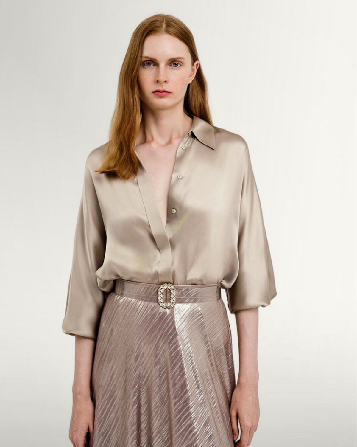 Access Blouse Satin - Taupe