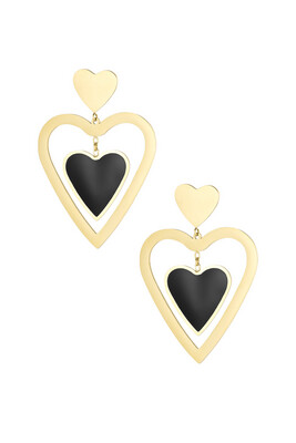 Las Lunas Earrings Black Heart - Gold
