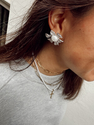 Las Lunas Earrings Flower - Silver