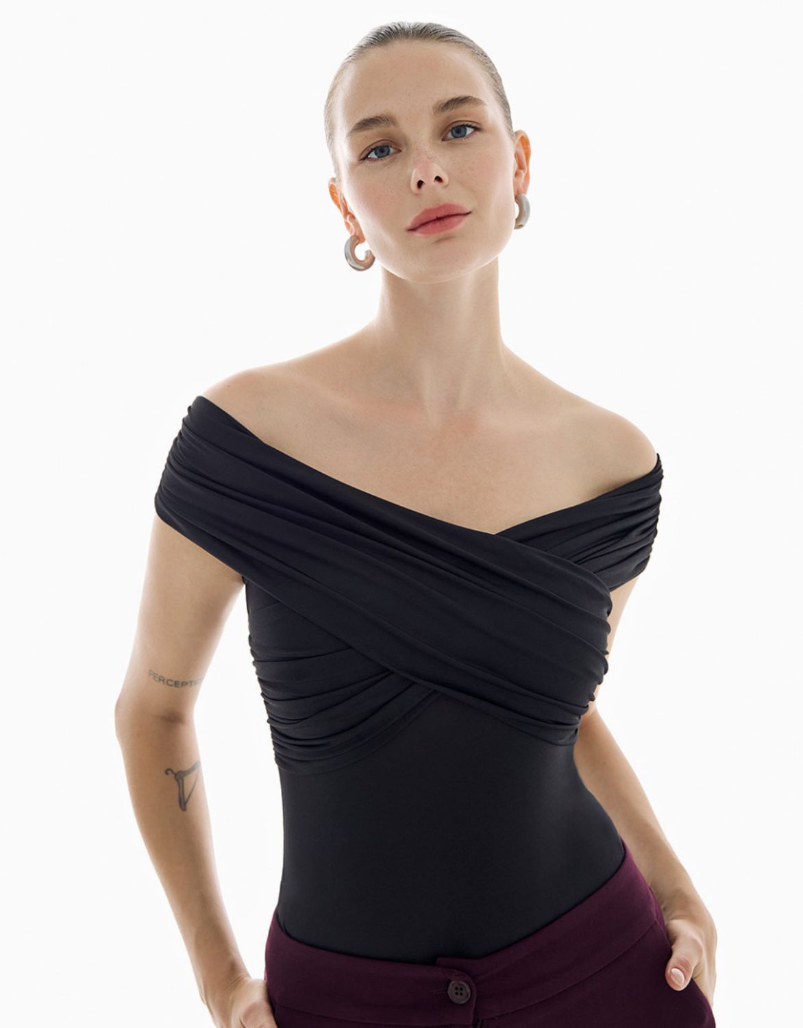 Access Draped Bodysuit - Black