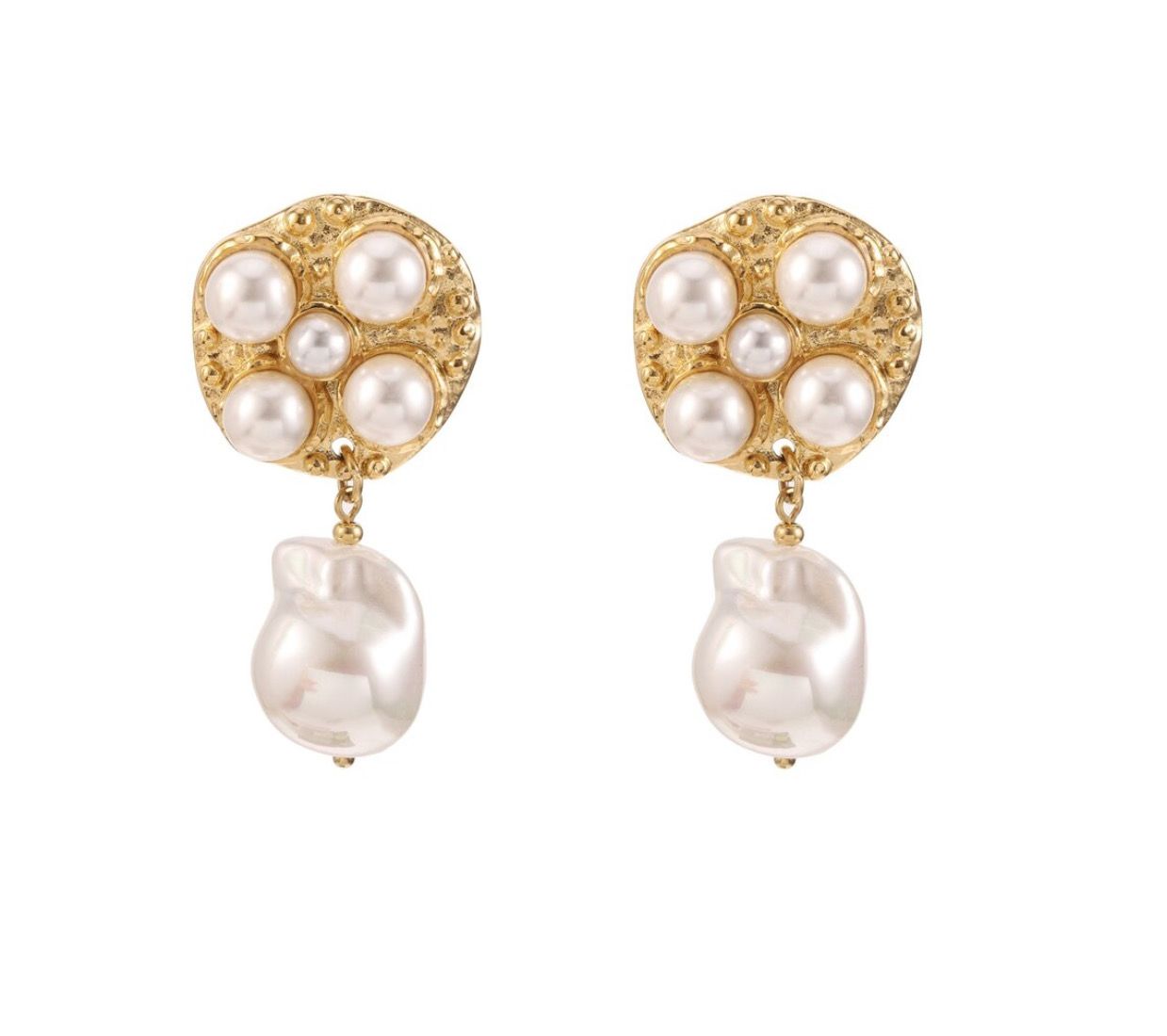 Rose &amp; Camellia Earrings Pearls - Gold