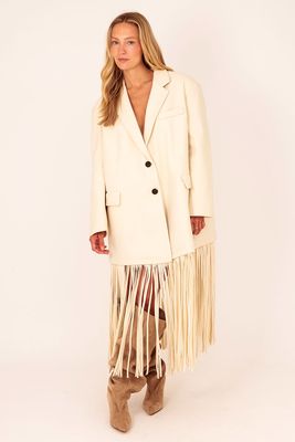 Oversized Fringe Blazer Coat – Crème