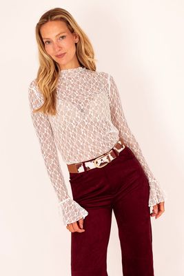 Lace Flared Sleeve Top - Creme