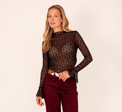 Lace Flared Sleeve Top – Black