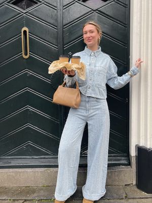 Homage Wide Leg Jeans with allover distressed - clear blue