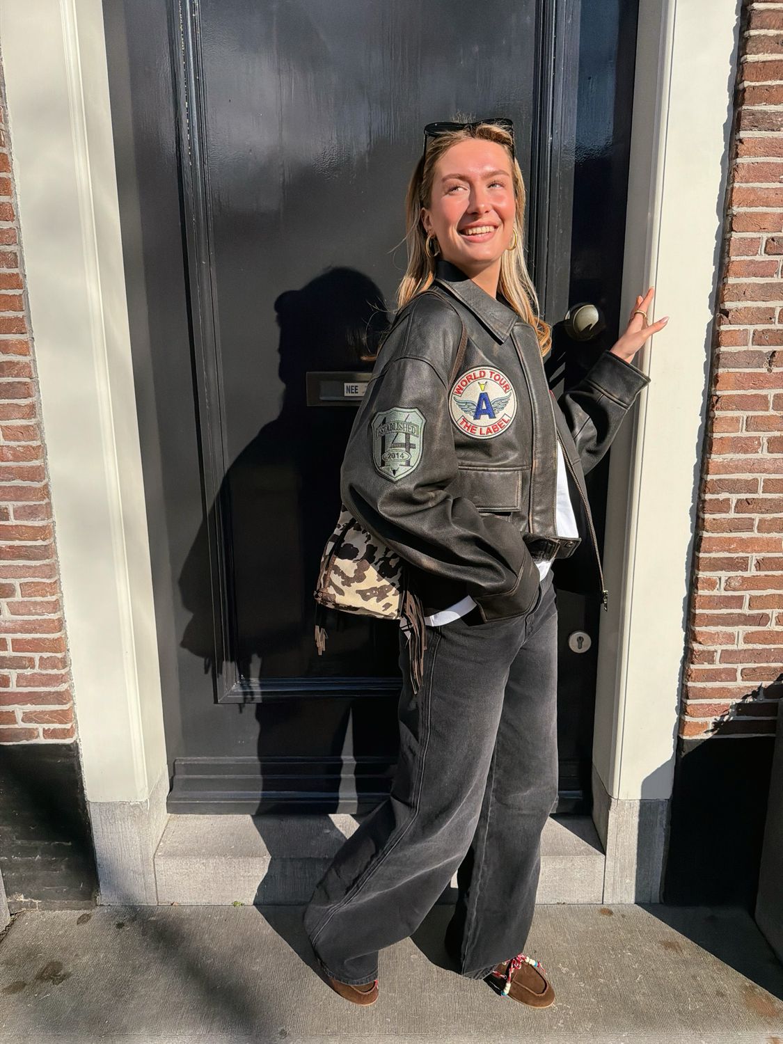 Alix Jacket Patch leather - Black