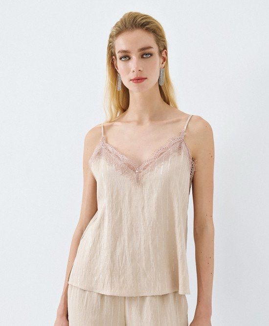 Access lace and sequin top - beige