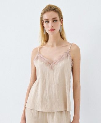 Access lace and sequin top - beige