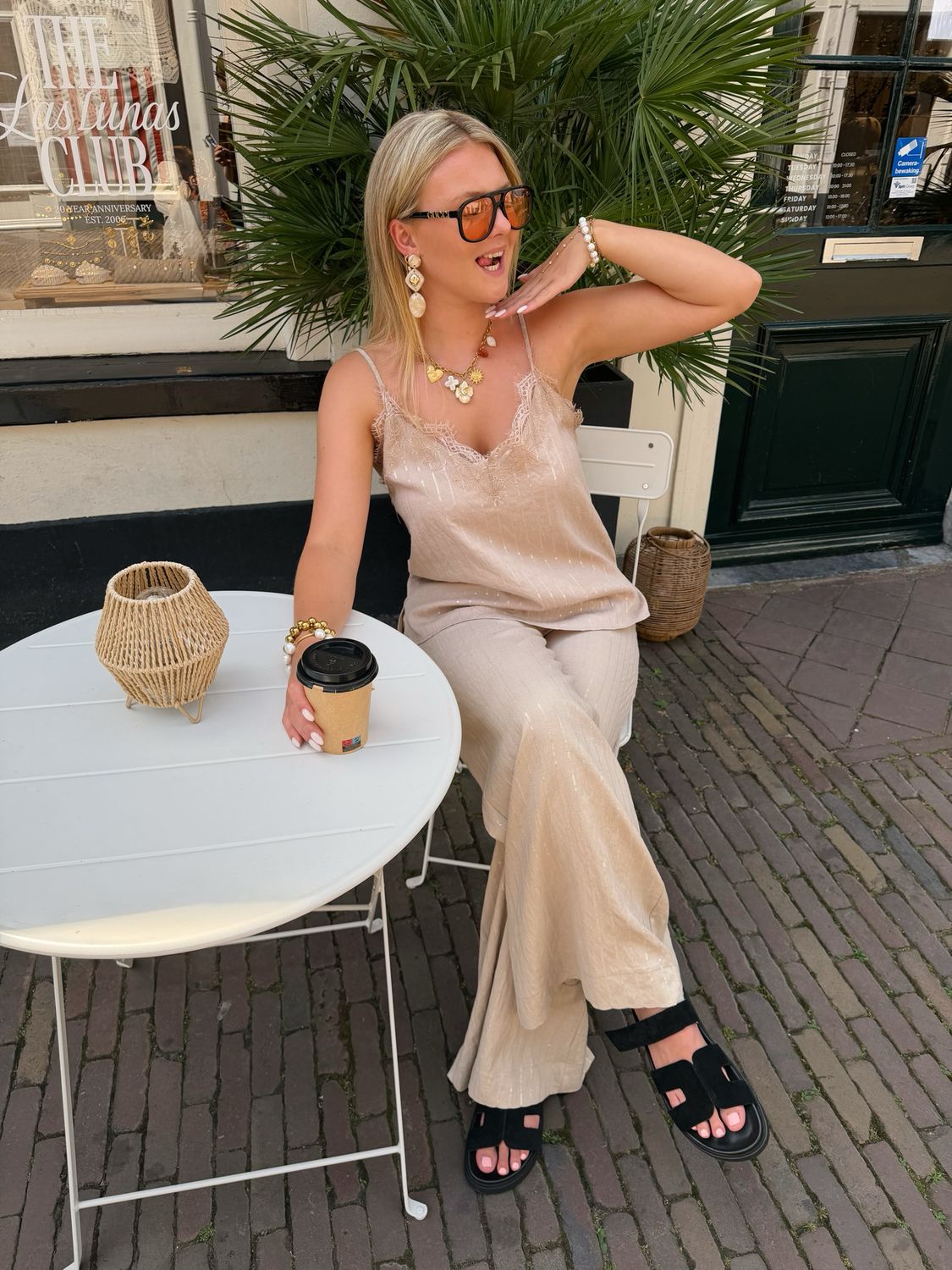 Access lace and sequin top - beige