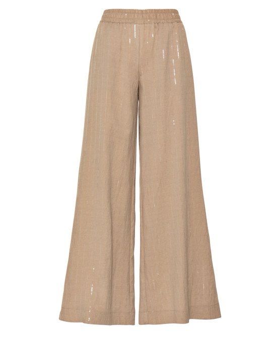 Access striped wide-leg pants with sequin - beige