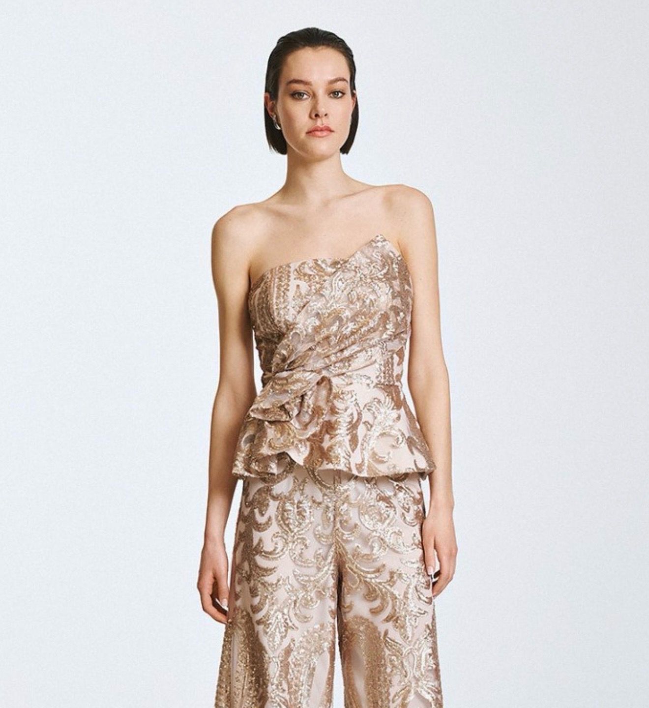 Access Strapless Sequin Top - Beige