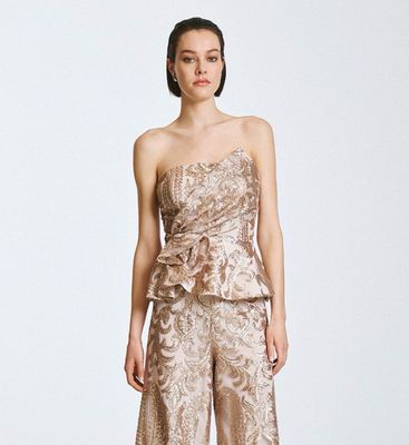 Access Strapless Sequin Top - Beige