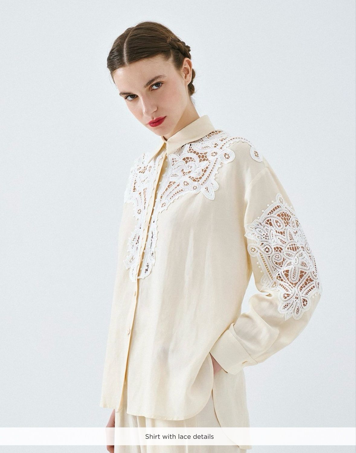 Access Shirt With Lace Detail - Vanilla