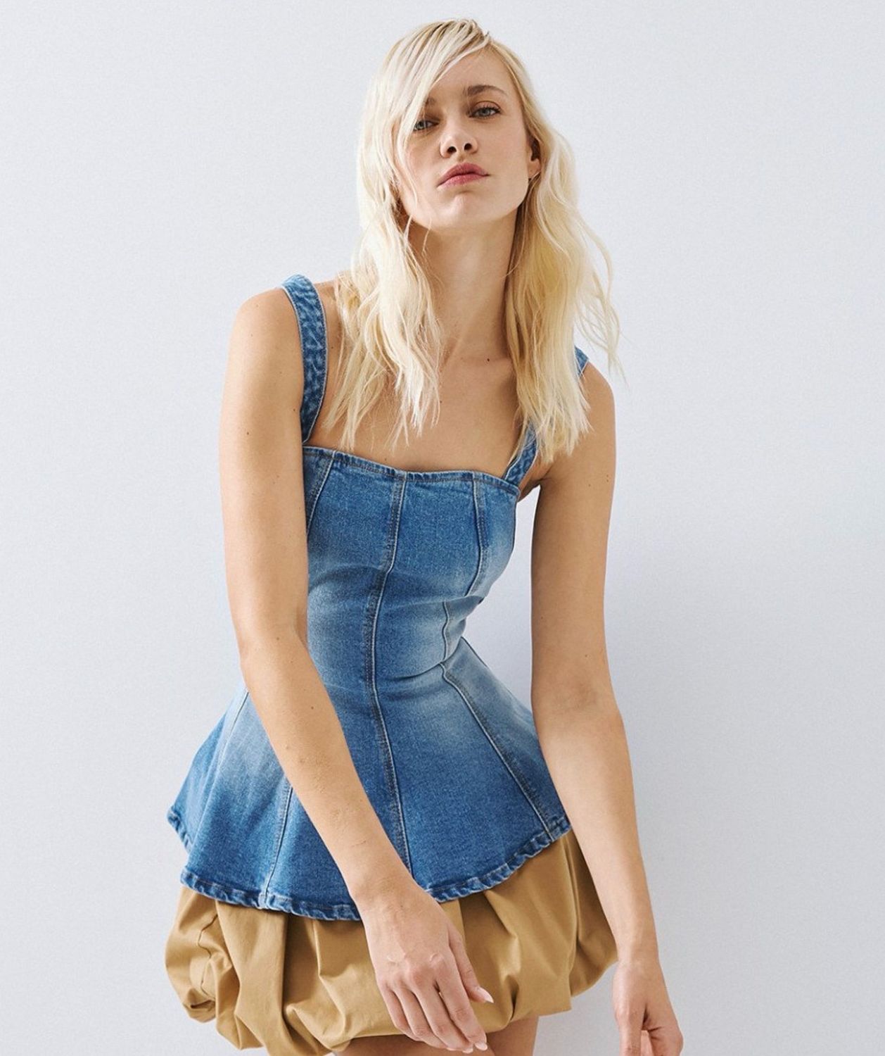 Access Denim Peplum Top - Blue