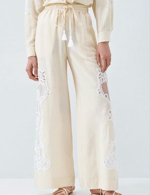 Access Pants With Lace Detail - Vanilla