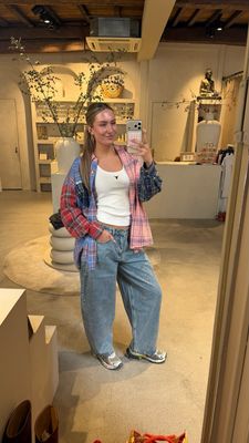 Alix the Label Studded Barrel Pants - Light Blue Denim