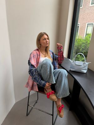 Alix the Label Studded Barrel Pants - Light Blue Denim