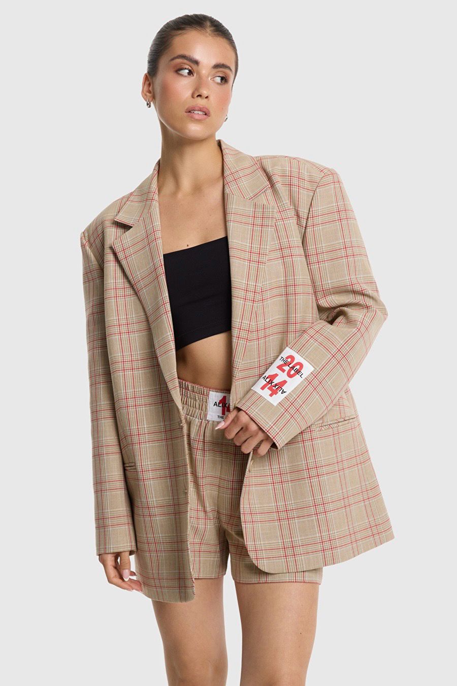Alix the Label Oversized Check Blazer - Sand