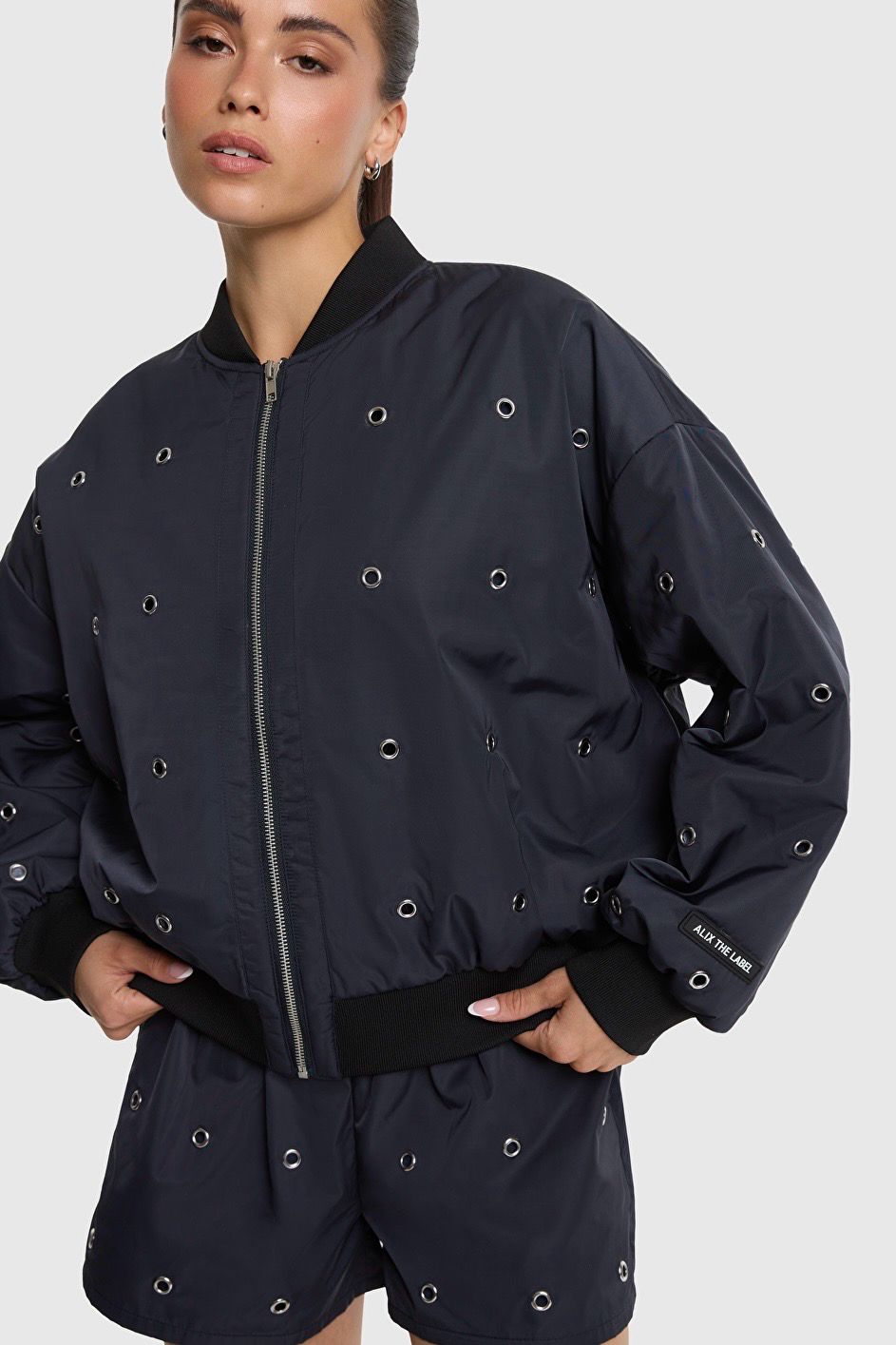 Alix the Label Eyelet Bomber -  Navy