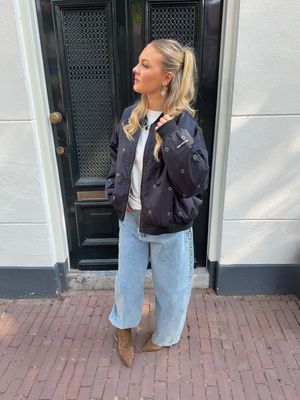 Alix the Label Eyelet Bomber -  Navy