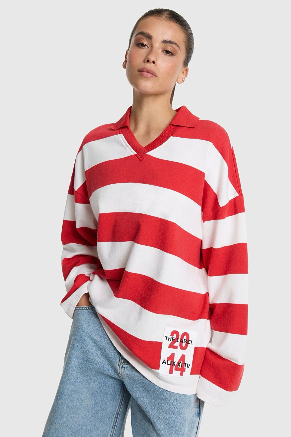 Alix the Label Stripe Polo Sweater - Spicy Coral