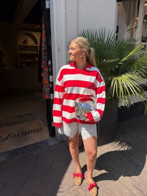 Alix the Label Stripe Polo Sweater - Spicy Coral