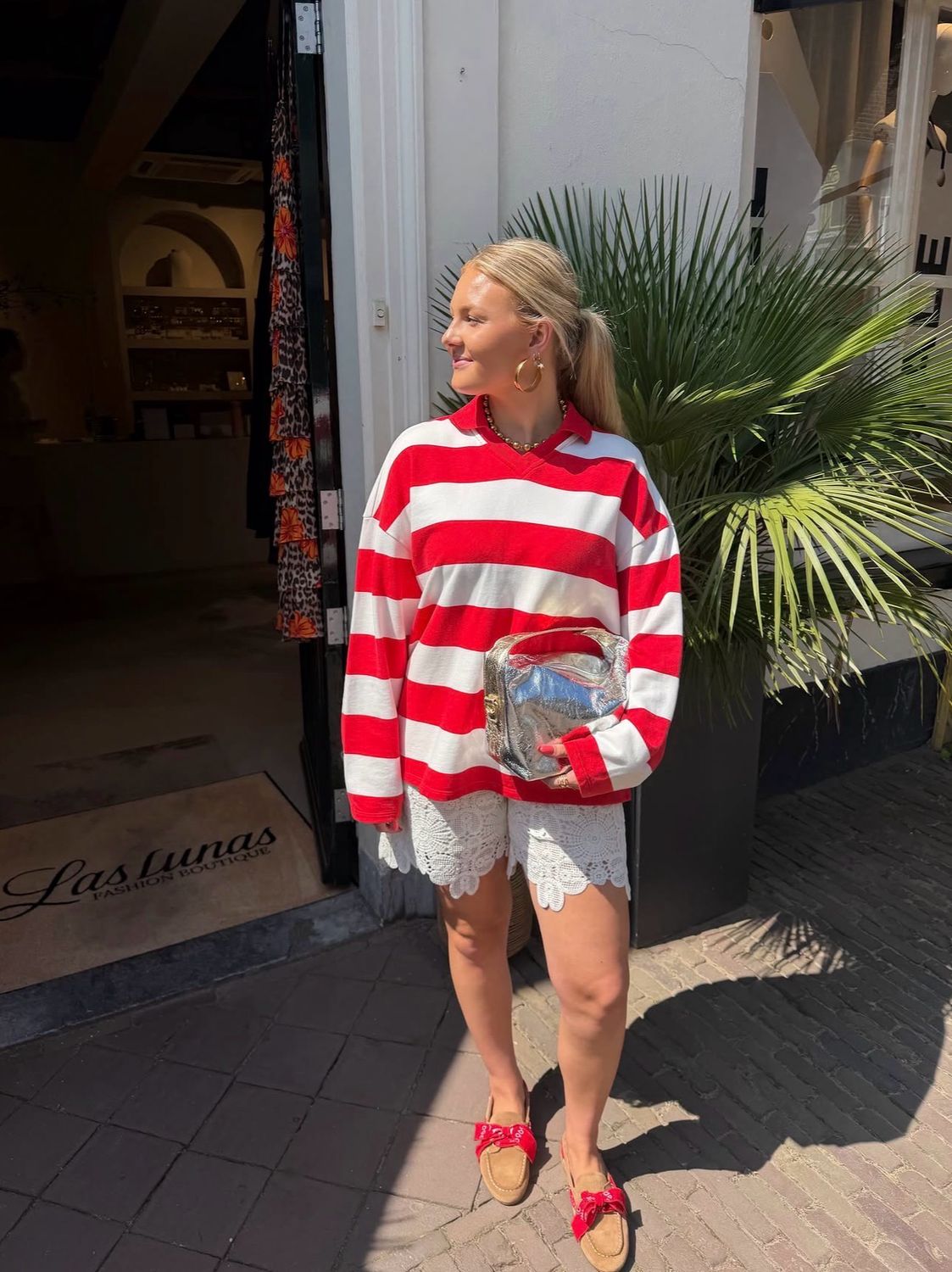 Alix the Label Stripe Polo Sweater - Spicy Coral