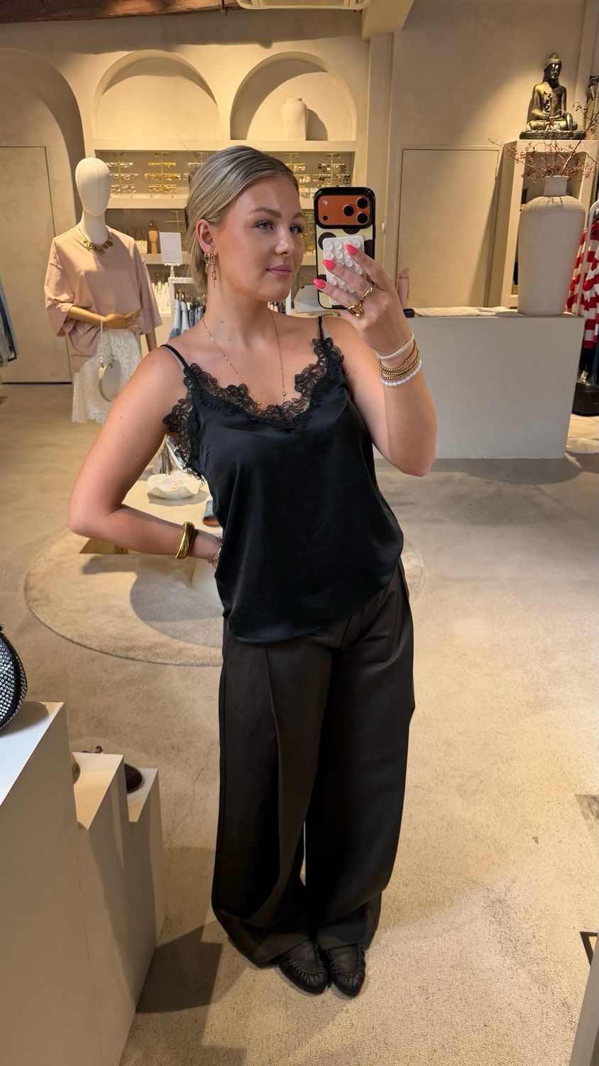 Copenhagen Muse CMSilia Satin Top with Lace - black