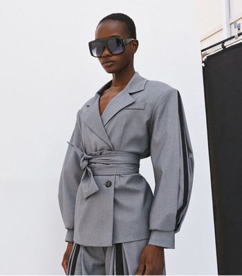 Access Blazer With Puff Sleeves - Gray