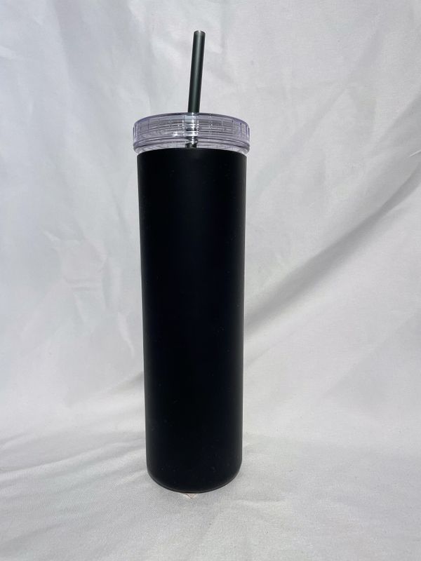 Slim Black Water Bottle Tumbler with Straw