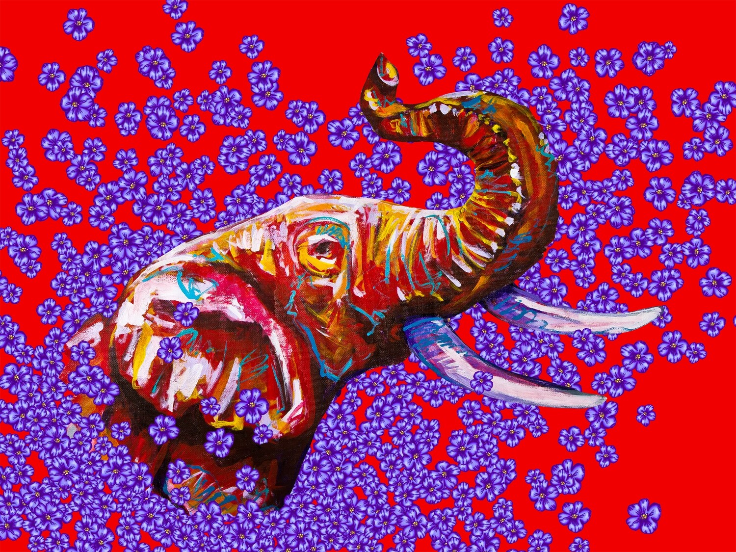 "Elephant in Violets" Print