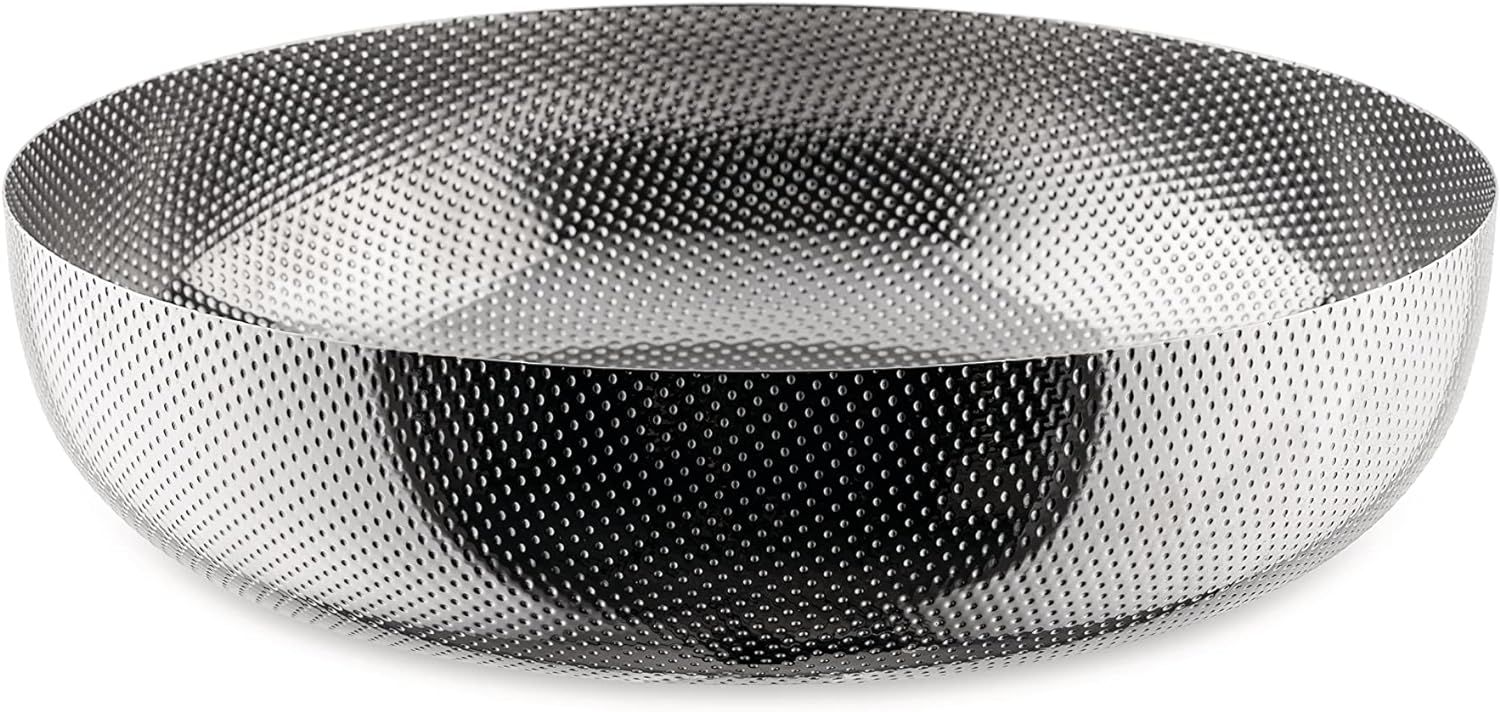 Alessi, cestino rotondo in acciaio inossidabile 18/10 con decoro a rilievo cm 24. Articolo JM17/24 T