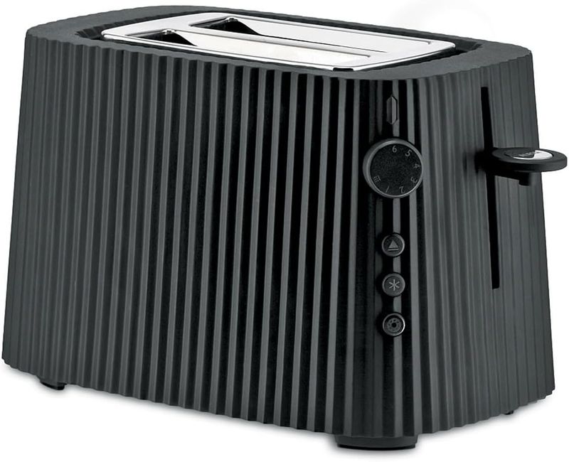 Alessi,  Tostapane in resina termoplastica, nero. Spina europea. 850W, articolo MDL08 B Plissé