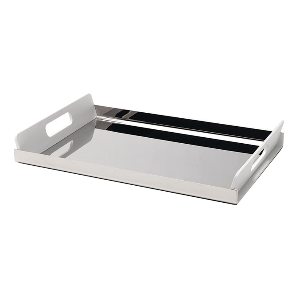 Alessi, vassoio in acciaio 18/10 lucido con manici in resina termoplastica bianchi cm 45x30. Articolo GIA01/45 W Vassily