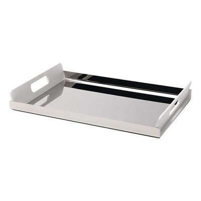 Alessi, vassoio in acciaio 18/10 lucido con manici in resina termoplastica bianchi cm 45x30. Articolo GIA01/45 W Vassily