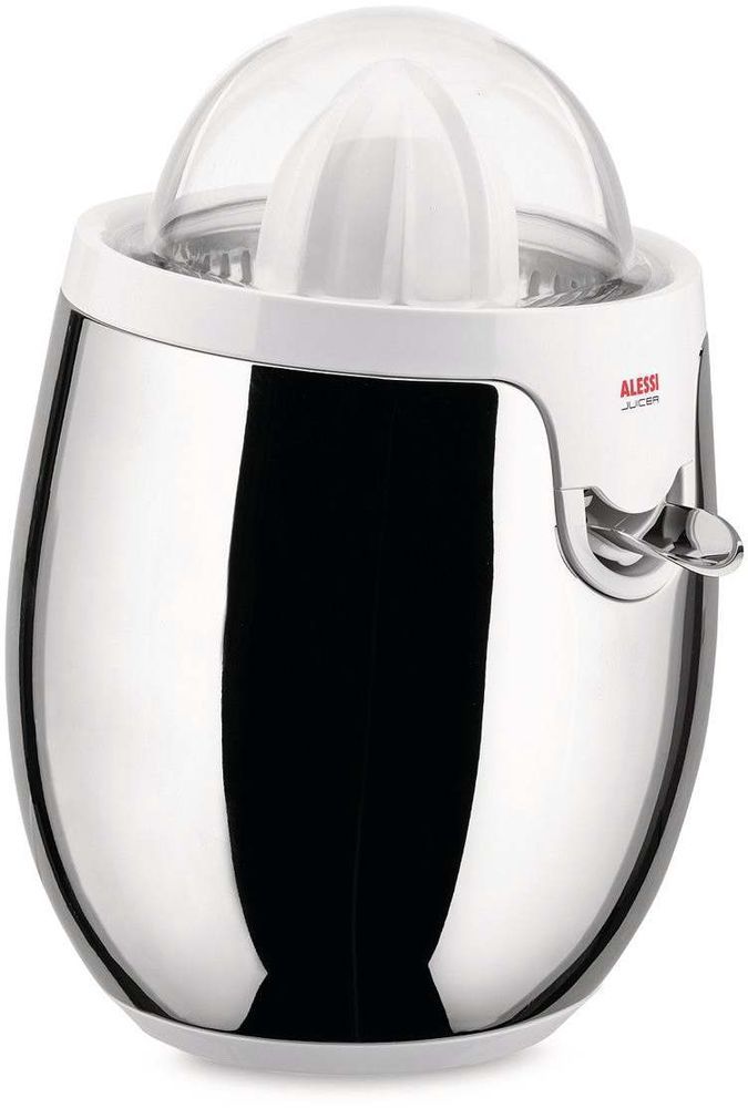 Alessi,  Spremiagrumi elettrico in acciaio inossidabile 18/10 lucido e resina termoplastica, bianco. Spina europea.85W, articolo SG63