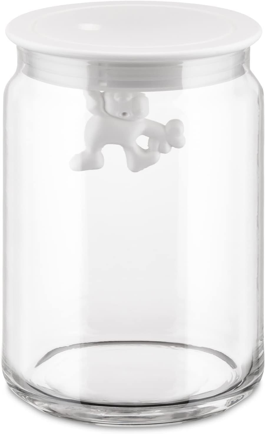 Alessi, barattolo Ermetico in Vetro con Coperchio in Resina Termoplastica, Bianco  90 cl. articolo AMDR05 W Gianni a Little Man Holding On Tight