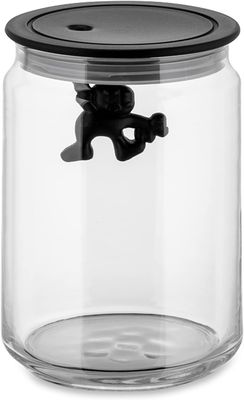 Alessi, Barattolo Ermetico in Vetro con Coperchio in Resina Termoplastica nero  90 cl. articolo  AMDR05 B -  Gianni a Little Man Holding On Tight
