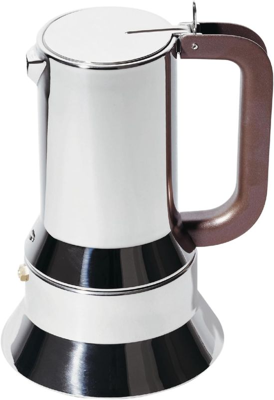 Alessi, caffettiera espresso in acciaio inossidabile 18/10. Fondo in acciaio magnetico adatto alla cottura a induzione. 10 tazze, articolo 9090/M