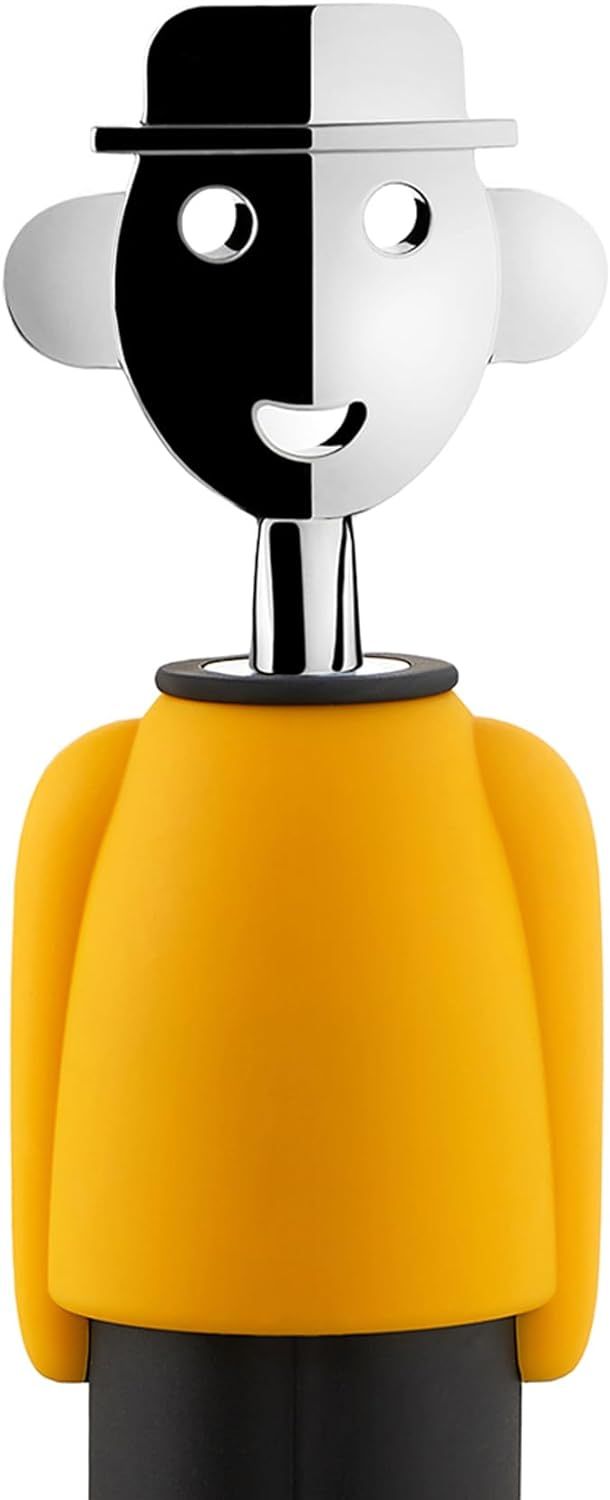 Alessi, cavatappi in resina termoplastica, giallo e nero e zama cromata altezza cm 21. Articolo AM23YB-Alessandro M.