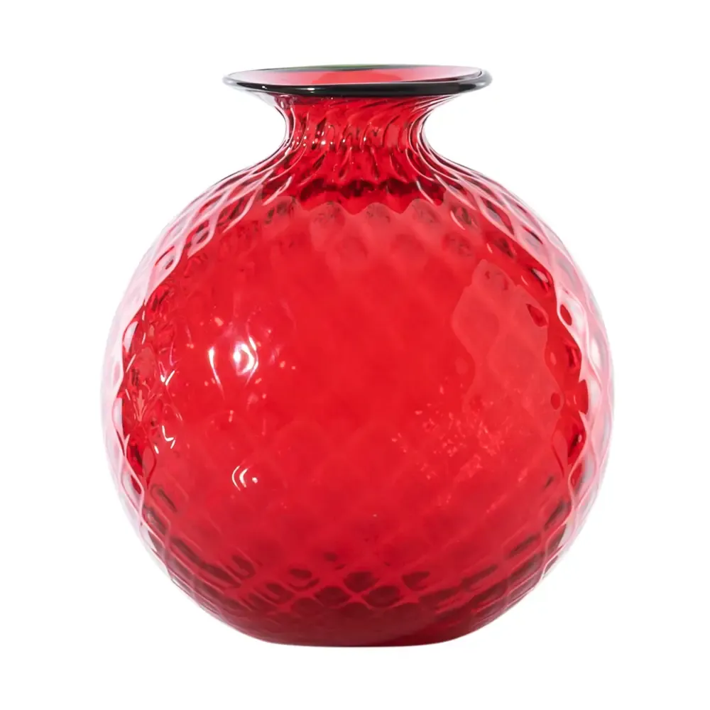 Venini Vaso Monofiore Balloton Rosso con filo verde mela 100.29