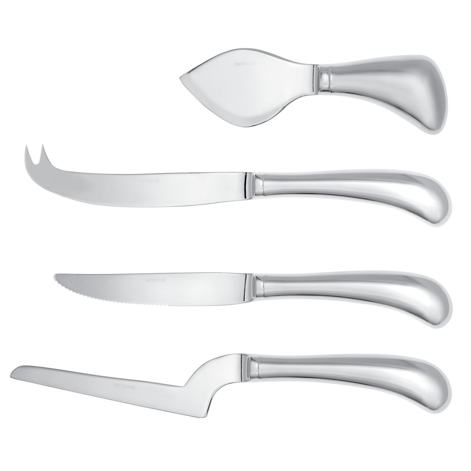 Sambonet, Set 4 coltelli formaggio in acciaio inox.