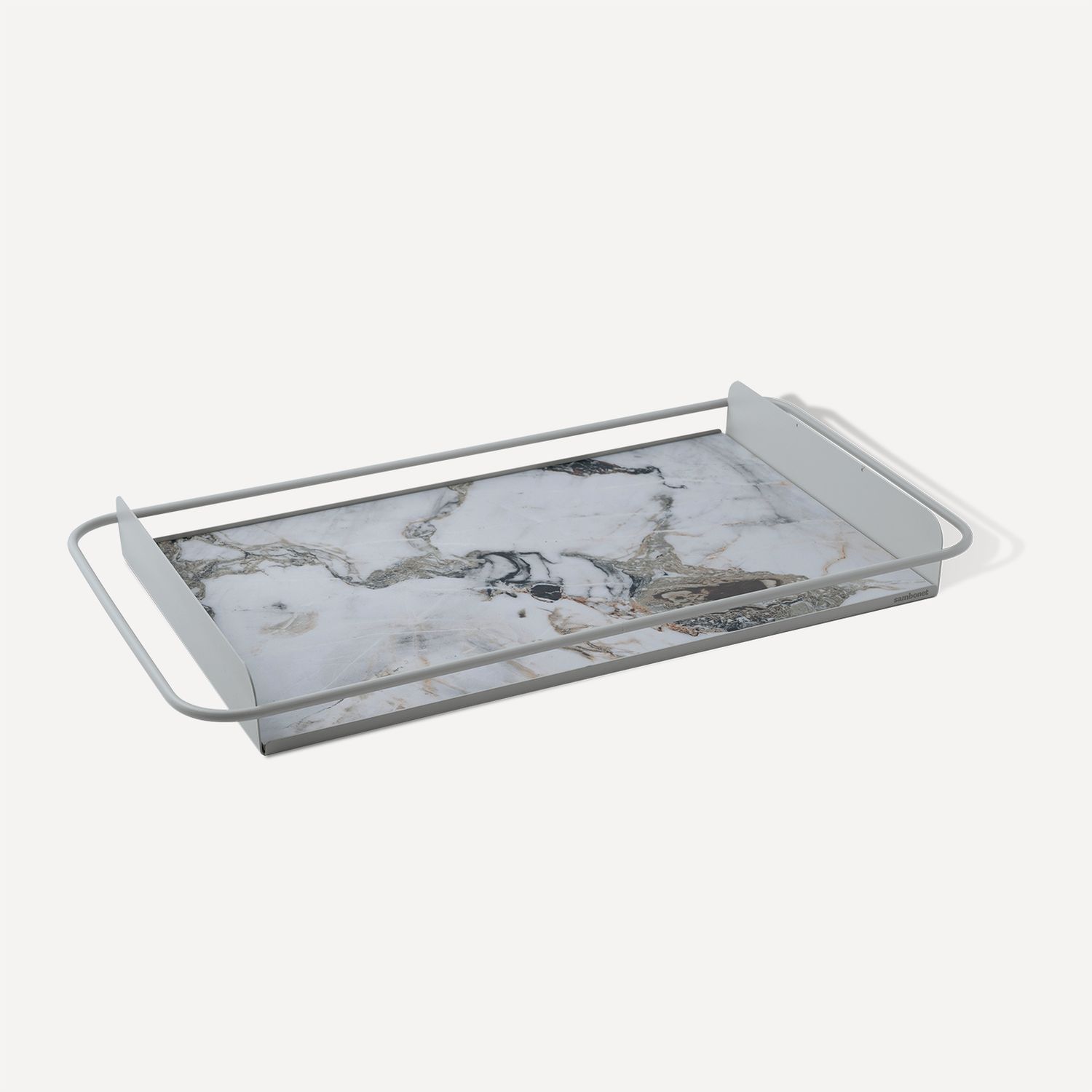Sambonet, vassoio in acciaio colore grigio con inserto in gres modello Radici art. 58491Y05+58491-PB