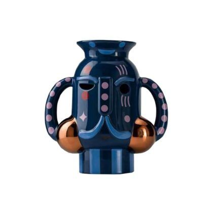 Bosa, scultura Vaso King Pavone in ceramica, colore Blu.